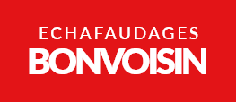 Logo rouge &quot;Echafaudages Bonvoisin&quot; en texte blanc.